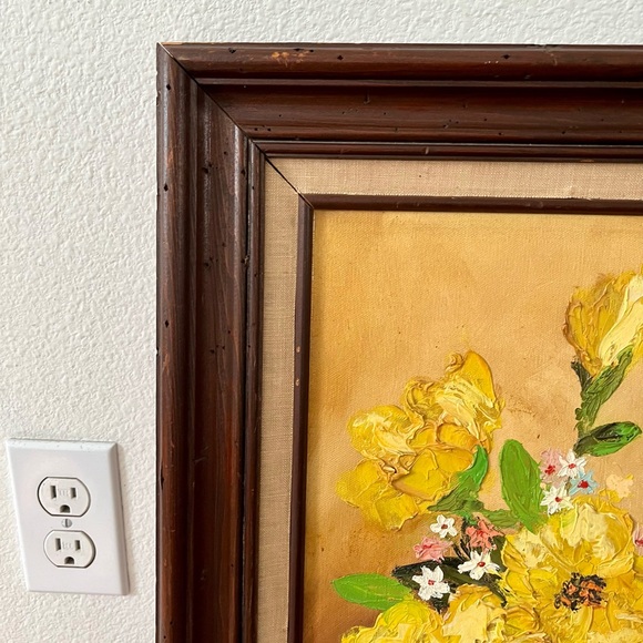 Vintage Original Oil Painting of Yellow Flowers In Vase by Andy 15/26 Framed - Picture 8 of 15